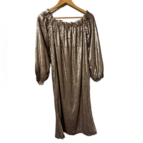 Mare Mare x Anthropologie Calliope Gold Sequined Midi Dress Medium NEW - Picture 7 of 13